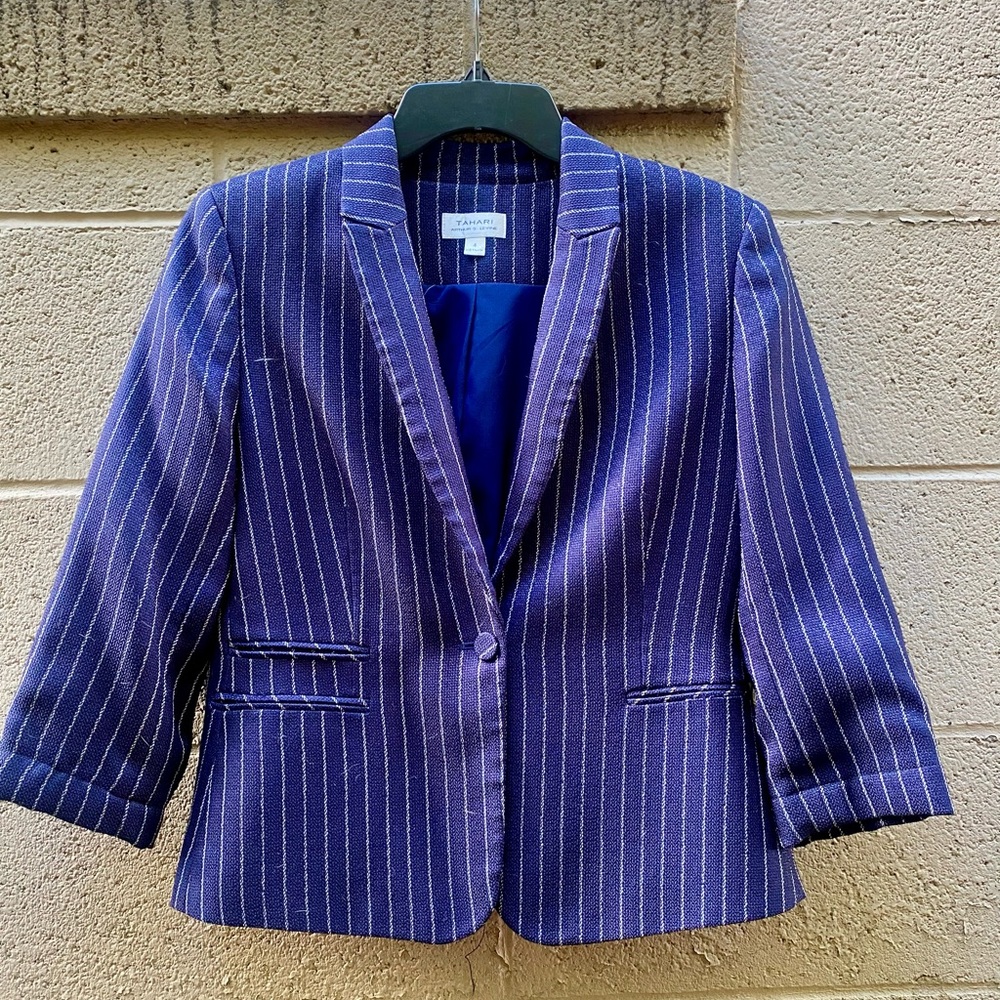 Tahari Blue Striped Blazer